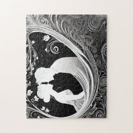 Puzzle Amor blanco y negro al revés: pareja de siluetas