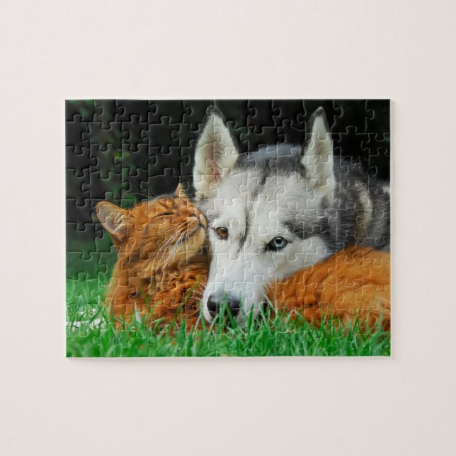 Puzzle Amor lindo del grupo de los amigos del husky (Horizontal)