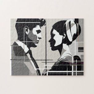 Puzzle Amor moderno en pareja de silueta blanca y negra