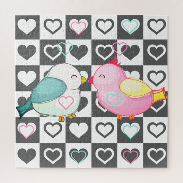 Puzzle Amor Pájaros Pareja Jigsaw Románticos corazones (Vertical)