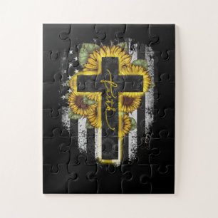 Puzzle Amor por Dios Faith Christian Sunflower bandera