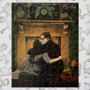 Puzzle Amor y romance vintage, beso de chimenea romántica