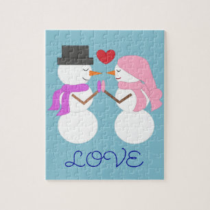 Puzzle Amor y Snowpeople: Navidades azules claros