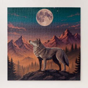 Puzzle Ampliación de la foto del lobo a la luz de la luna