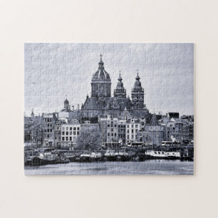 Puzzle Amsterdam, Catedral y barcos - Holanda (puzzle)