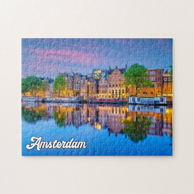 Puzzle Ámsterdam, Países Bajos, al atardecer (Horizontal)