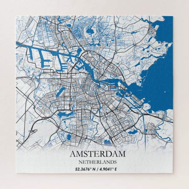 Puzzle Ámsterdam Países Bajos Mapa de viajes simple (Vertical)