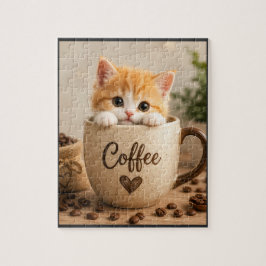Puzzle Amuleto de Gatito en Taza de Café