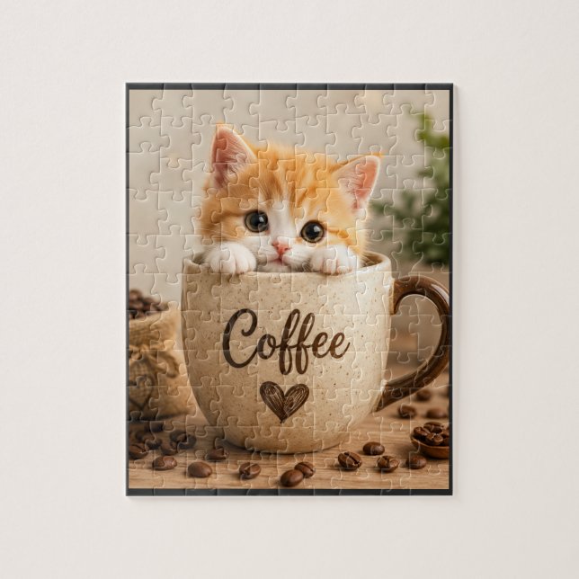Puzzle Amuleto de Gatito en Taza de Café (Vertical)