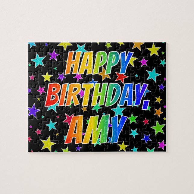 Puzzle "AMY" Nombre, Diversión "FELIZ CUMPLEAÑOS" (Horizontal)