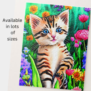 Puzzle Añadir nombre a texto, gatito gato con flores en e