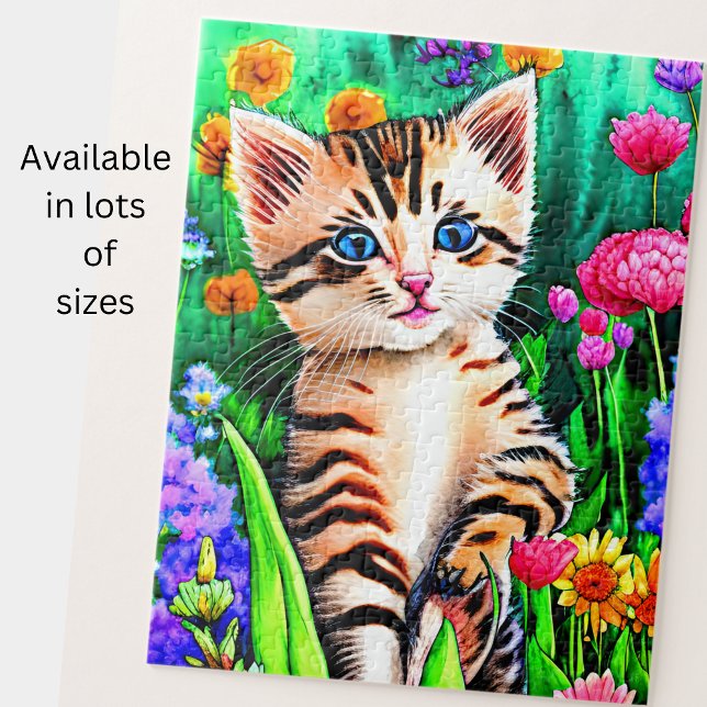 Puzzle Añadir nombre a texto, gatito gato con flores en e (Subido por el creador)