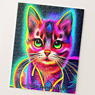 Puzzle Añadir texto de nombre, efecto neón arcoiris Cat