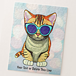 Puzzle Añadir texto de nombre, gafas de sol de gato Guay
