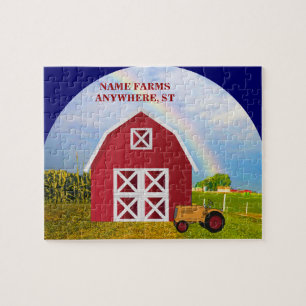 Puzzle Añadir tu nombre a Red Barn con cielo azul