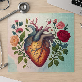 Puzzle Anatomía médica vintage médica de flor cardíaca