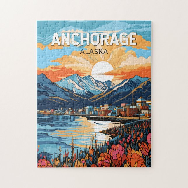Puzzle Anchorage Alaska Viaje Arte Vintage (Vertical)
