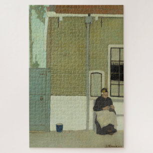 Puzzle Anciana holandesa frente a su casa