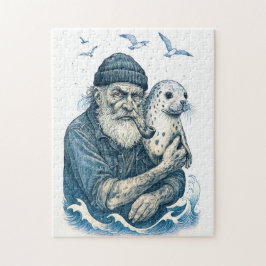 Puzzle Anciano marinero con foca
