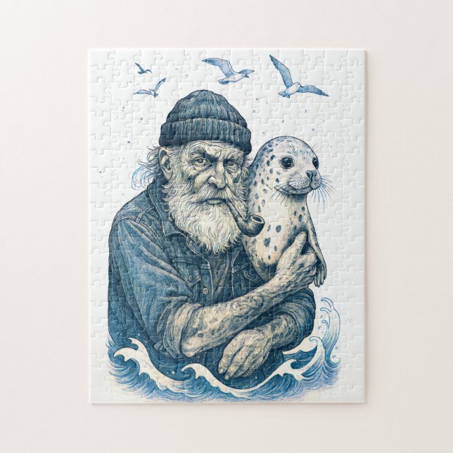 Puzzle Anciano marinero con foca (Vertical)