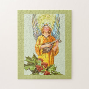 Puzzle Ángel con acebo y mandolina