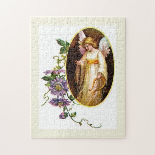 Puzzle Ángel con arpa y flores de clemátide (Vertical)