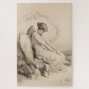 Puzzle ángel cristiano sentado en una piedra