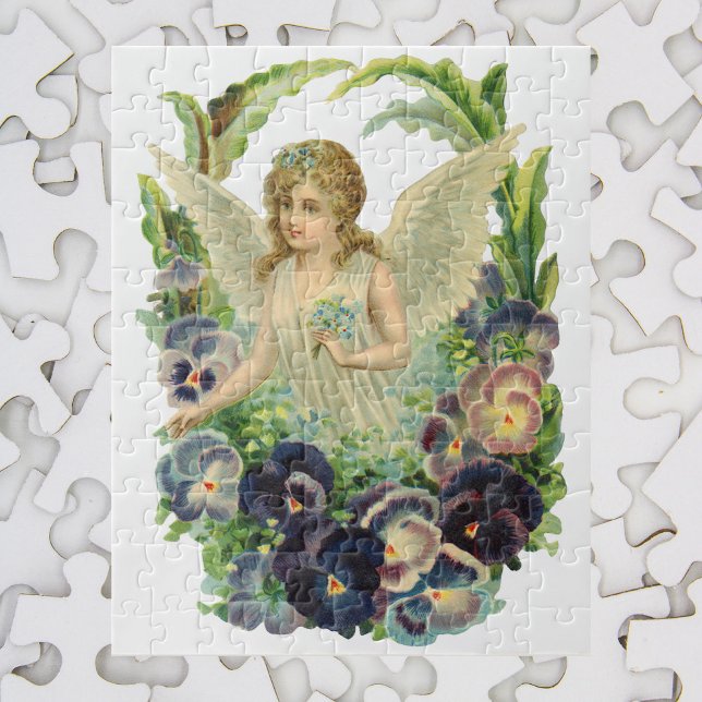 Puzzle Ángel de Pascua victoriano con flores de púrpura (Subido por el creador)
