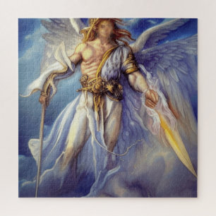 Puzzle Ángel en coche azul llevando una espada