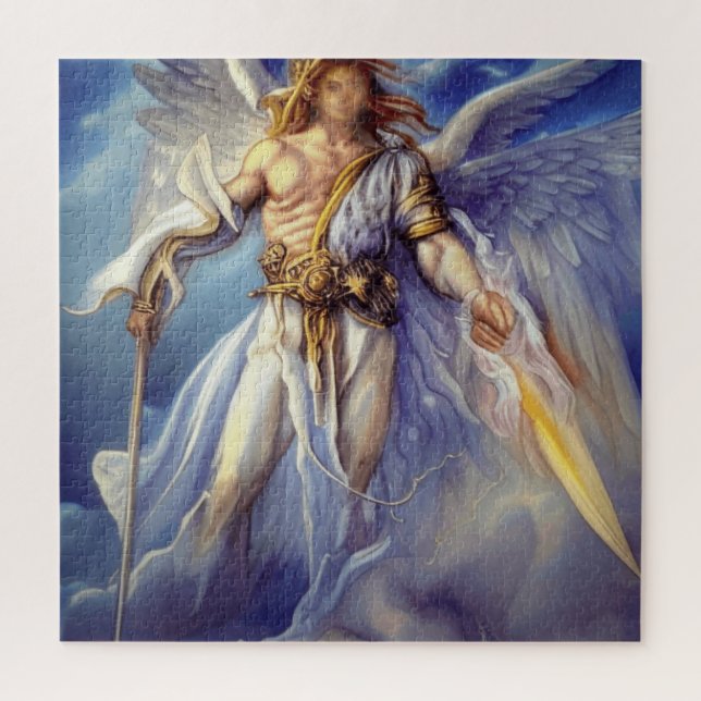 Puzzle Ángel en coche azul llevando una espada (Vertical)