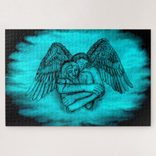 Puzzle Ángel Eros en el amor, diseño negro y verde
