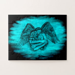 Puzzle Ángel Eros en el amor, diseño negro y verde