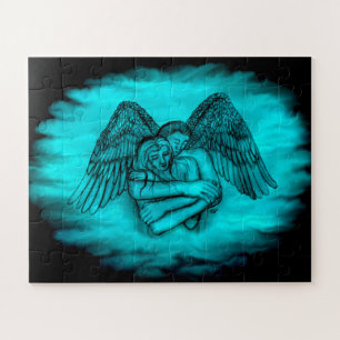Puzzle Ángel Eros en el amor, diseño negro y verde