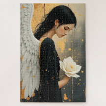 Ángel Gótico Hermoso y Rosa Blanca Celestial