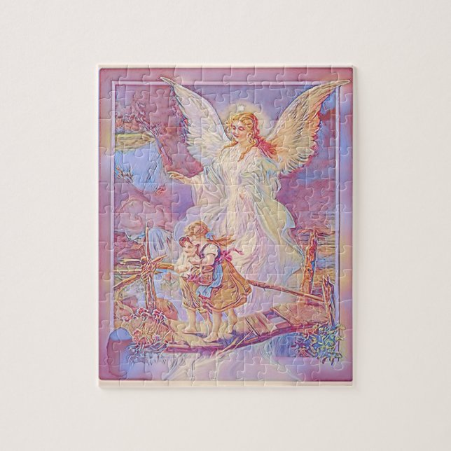 Puzzle Ángel, niños y puente de guarda en pastel (Vertical)