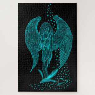 Puzzle Ángel perdido en el amor, negro y verde diseño