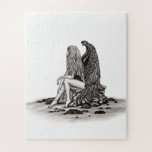 Puzzle Ángel, perdido en el pensamiento, diseño blanco y