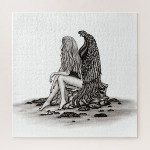 Puzzle Ángel, perdido en el pensamiento, diseño blanco y