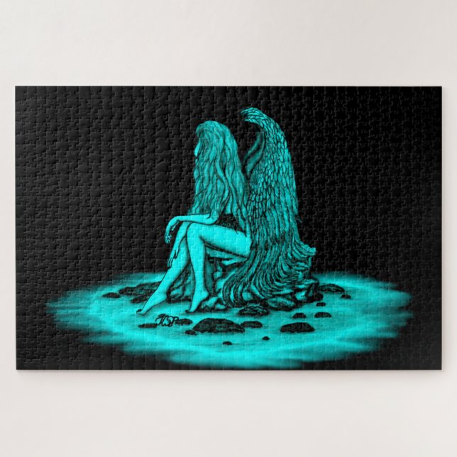 Puzzle Ángel, perdido en el pensamiento, negro y verde Di (Horizontal)