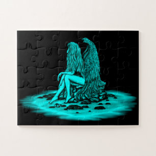 Puzzle Ángel, perdido en el pensamiento, negro y verde Di