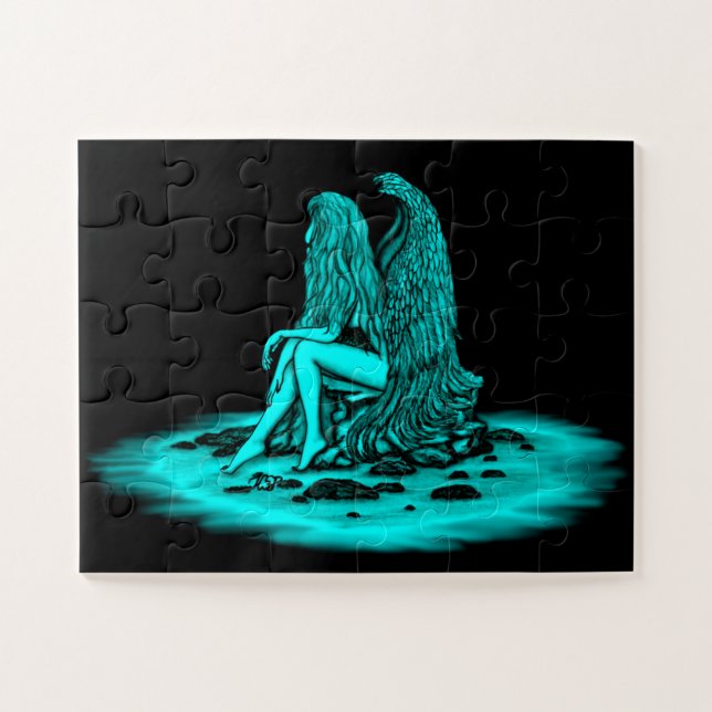 Puzzle Ángel, perdido en el pensamiento, negro y verde Di (Horizontal)