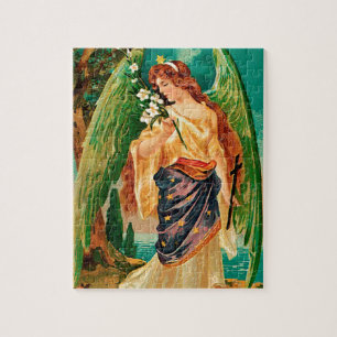 Puzzle Ángel que lleva a cabo una rama floral