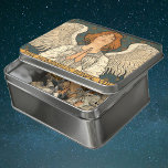 Puzzle Ángel religioso vintage rezando con estrellas de o<br><div class="desc">Imagen cristiana de ilustracion vintage con un bello ángel victoriano del artista Richard Lauda, c. 1904. Ella está rezando con las manos juntas y los ojos cerrados. Las brillantes estrellas de oro y una luna están en el cielo nocturno. Las palabras en latín bajo la imagen están en terris pax...</div>