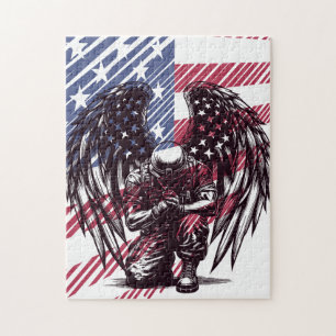 Puzzle Ángel Soldado Rezando Arte de Bandera Estadouniden
