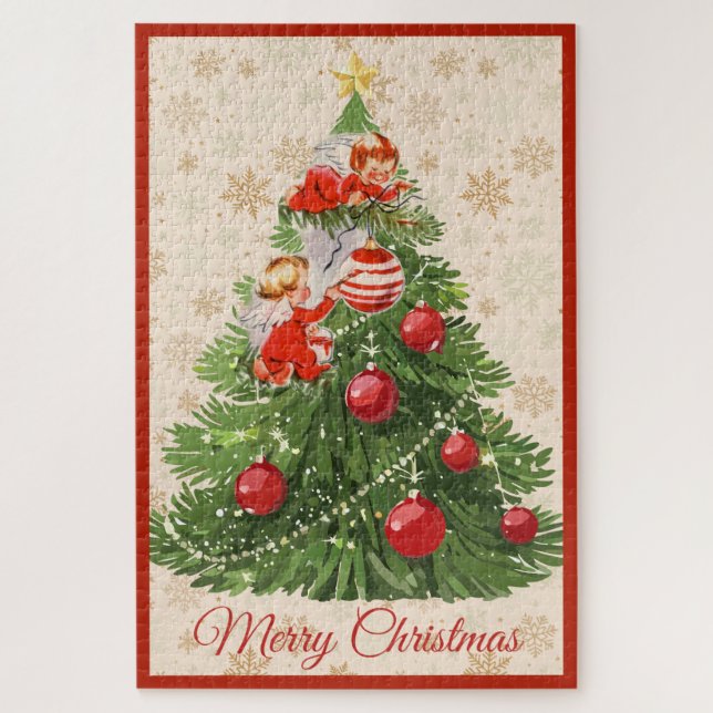 Puzzle Ángeles decorando el árbol de Navidad (Vertical)