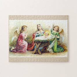 Puzzle Ángeles del vintage que rodean al bebé Jesús y