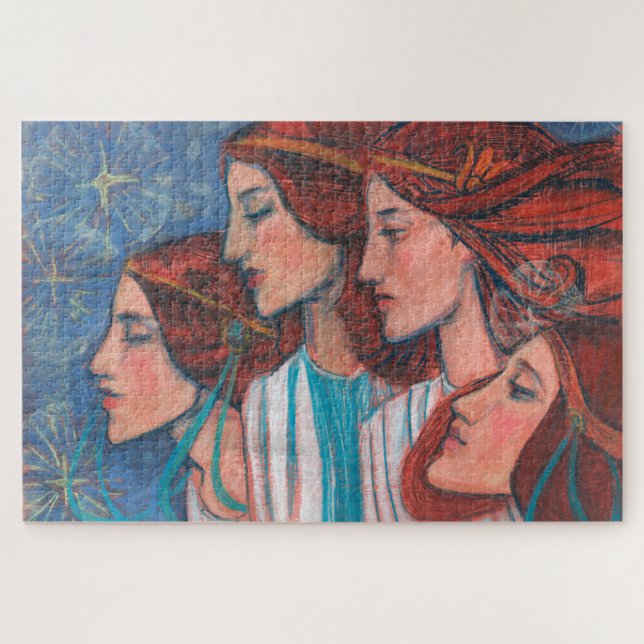 Puzzle Angels Art Nouveau Ginger Auburn Red Hair Women (Horizontal)