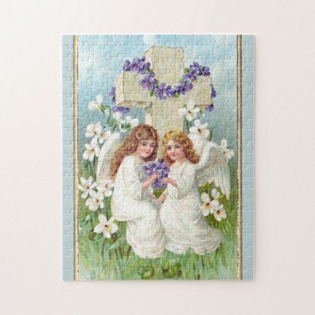 Puzzle Angels Cutos Con Cruz Y Flores (Vertical)
