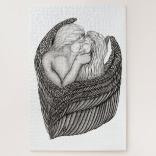 Puzzle Angels Kissing , diseño en blanco y negro