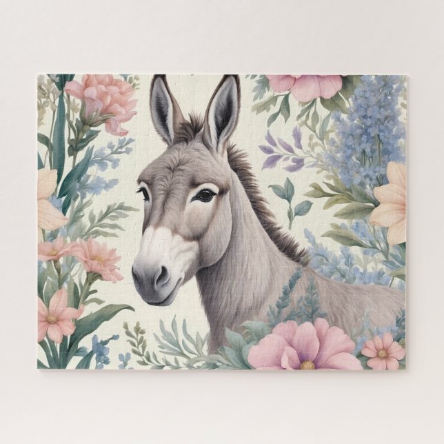 Puzzle Animación de granja con flores Donkey Pastel (Horizontal)